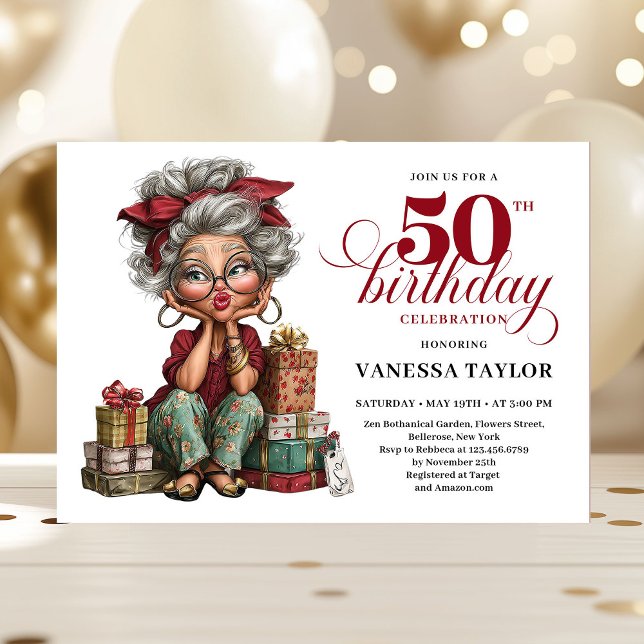Convite Charming Funny Lady 50th Birthday Quirky Humor  (Charming Funny Lady 50th Birthday Quirky Humor Invitation)