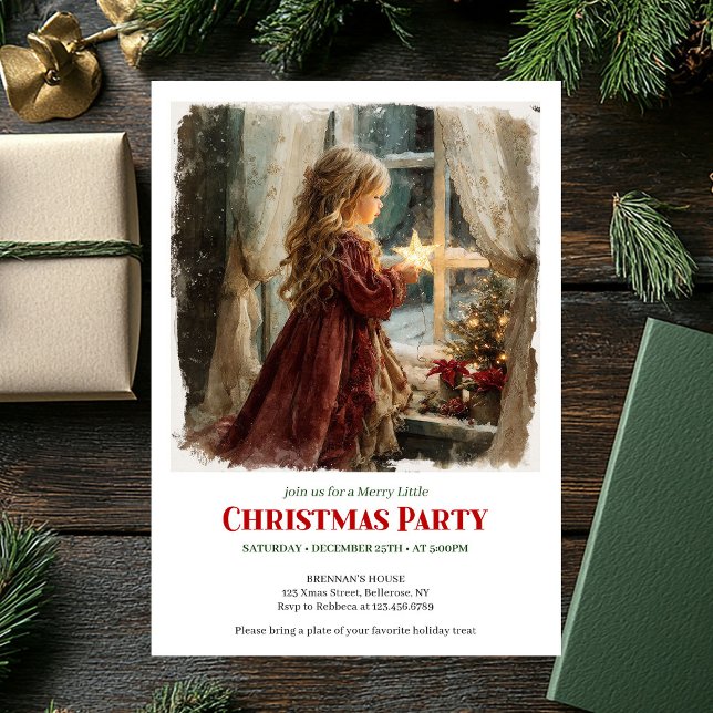 Convite Charming girl awaits Santa editable Christmas  (Charming girl awaits Santa editable Christmas invite)
