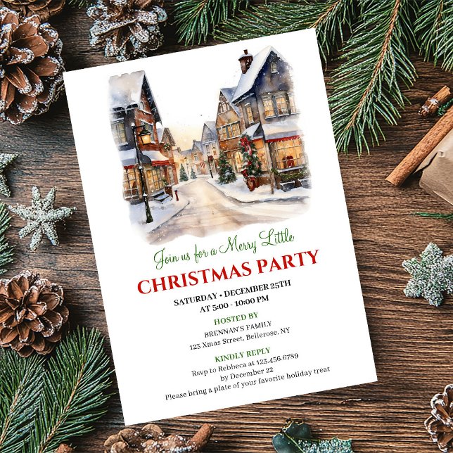 Convite Charming holiday scene Christmas village event   (Charming holiday scene Christmas village event invite)