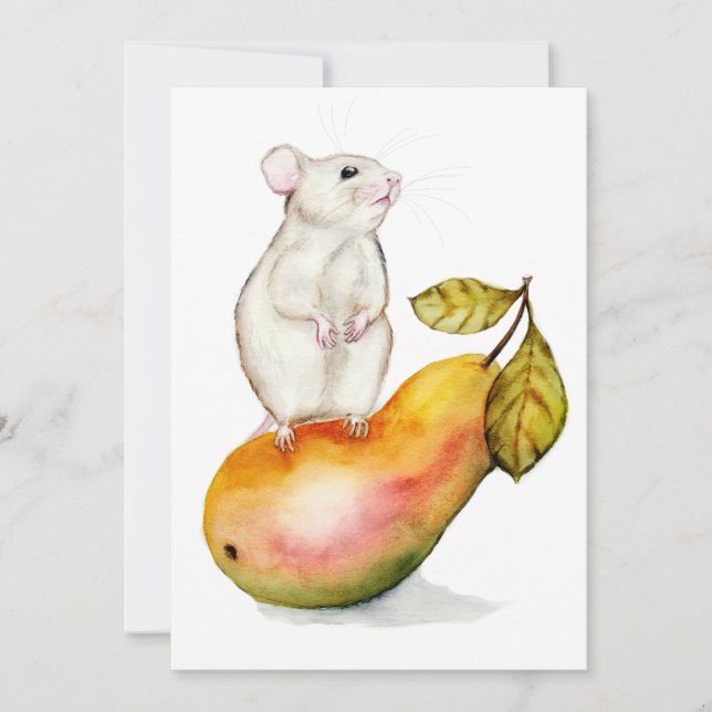 Convite Charming Mouse on a Pear (Frente)