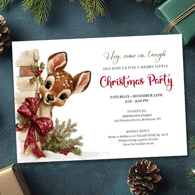Convite Charming peeking reindeer editable invite download (Charming peeking reindeer editable invite download)