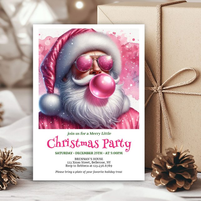 Convite Charming Pink Santa Bubble Gum Funny Christmas  (Charming Pink Santa Bubble Gum Funny Christmas Invitation

)
