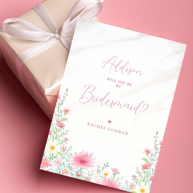 Convite Charming Pink Shades Wildflowers Bridesmaid (Charming Delicate Pink Shades Wildflowers Bridesmaid Proposal Card. )