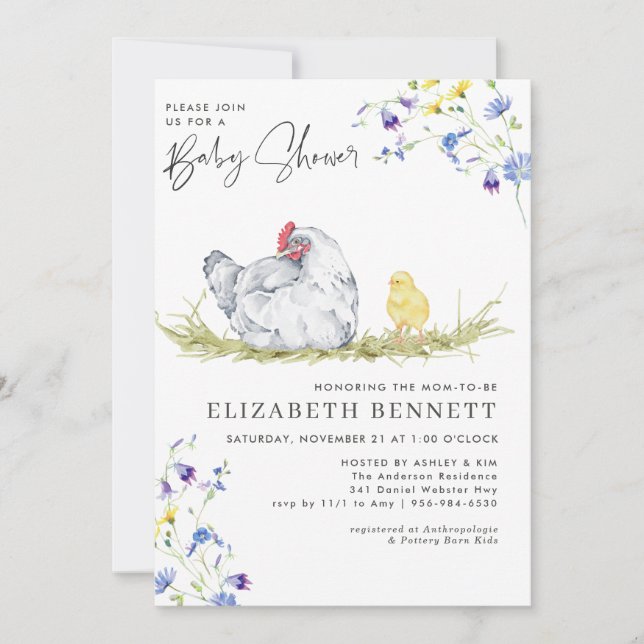 Convite Charming Rustic Farmhouse | Chicken Baby  (Frente)