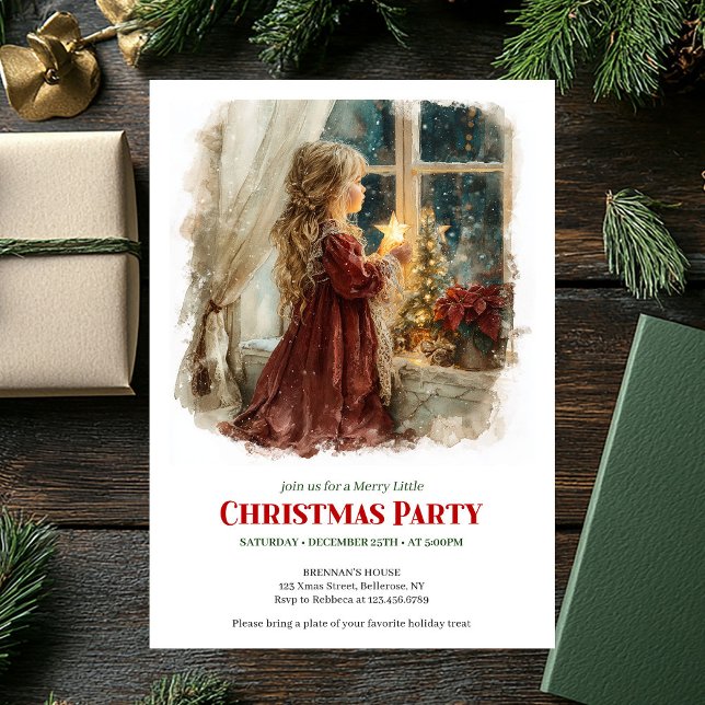 Convite Charming Victorian Little Girl Awaiting Santa  (Charming Victorian Little Girl Awaiting Santa Printable Invite)