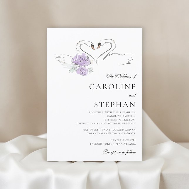 Convite Charming Watercolor Swan Couple Wedding Announceme (Criador carregado)
