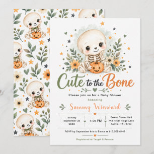 Convite Charmoso até os Ossos Chá de Bebê de Halloween