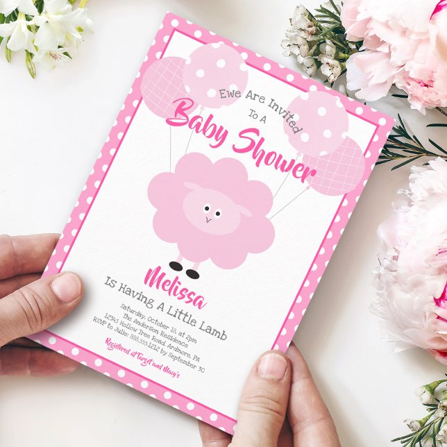 Convite Charmoso Cordeiro Rosa Doce Chuveiro de Bebê Simpl (Criador carregado)