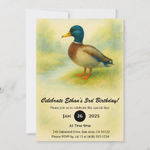 Convite Charmoso Mallard Watercolor Ilustração Aniversário