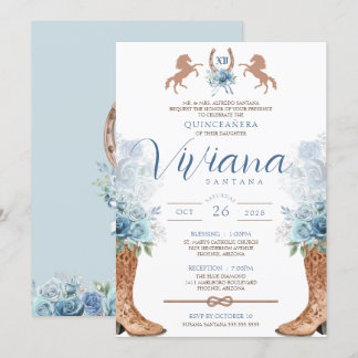 Convite Charra Quinceanera Azul Claro Ocidental
