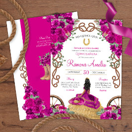 Convite Charra Quinceañera, cor-de-rosa magenta, ocidental