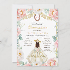 Convite Charra rosa e Dourada com Quinceañera mexicana Fot