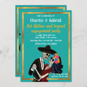 Convite Charro Catrina Sugar Skulls Dança Noivado Teal