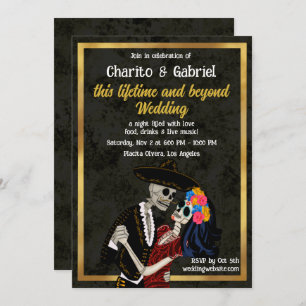 Convite Charro e Catrina Sugar Skulls Dançando Casamento