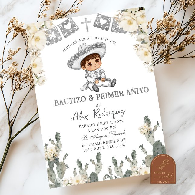 Convite Charro Prata Branco Mexicano Bautizo Y Primer Anit (Criador carregado)