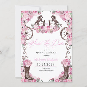 Convite Charro Rosa Ocidental Salva A Data Quinceañera