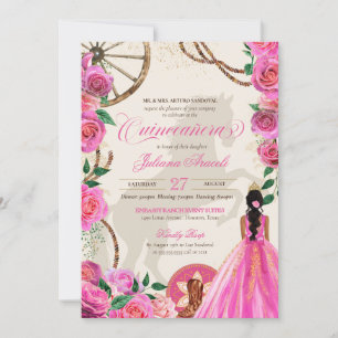Convite Charro Rosa Rosa Rosa Rosa Elegante Quinceanera Oc
