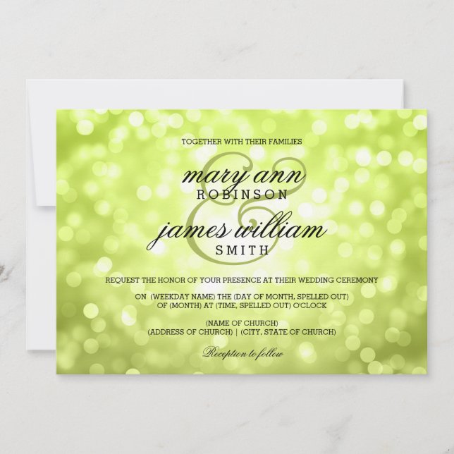 Convite Chartreuse Bokeh Luz Elegante Casamento (Frente)