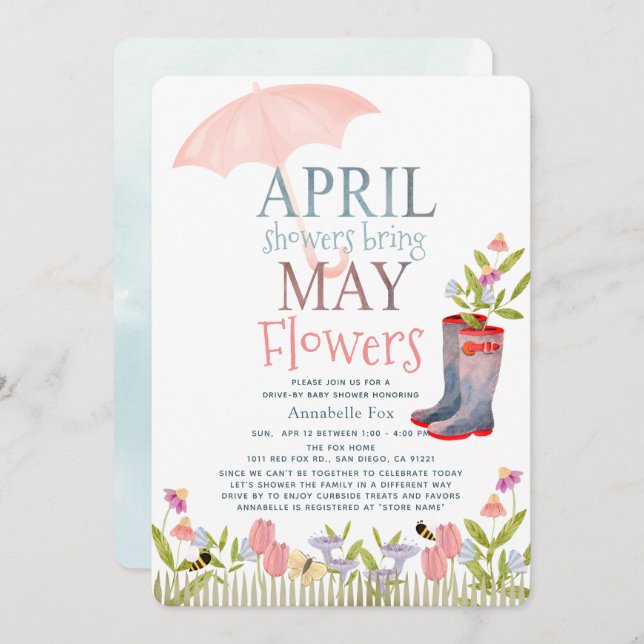 Convite Chás de abril trazem flores de carro Chá a  (Frente/Verso)