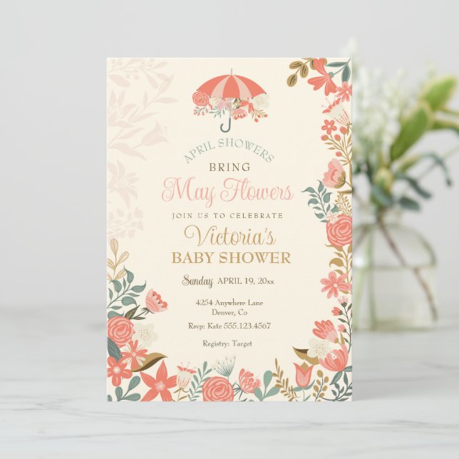 Convite Chás de abril trazem Primavera de flores de maio (Em pé/Frente)