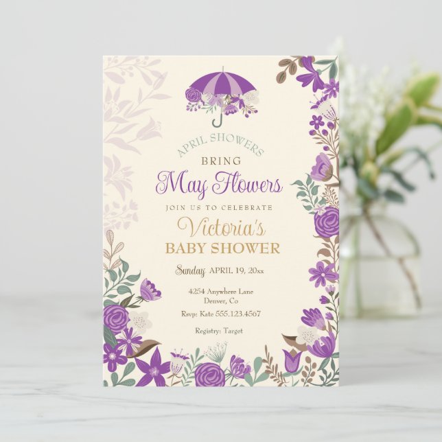 Convite Chás de abril trazem Primavera de flores de maio (Em pé/Frente)