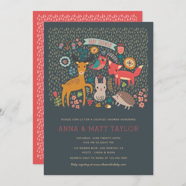 Convite Chás De Animais Da Floresta (Frente/Verso)