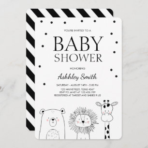 Convite Chás de fraldas convidam Zoo Safari Black Modern