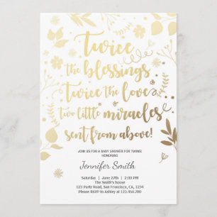 Convite Chás de fraldas Gêmeos - Abençoações brancas Doura