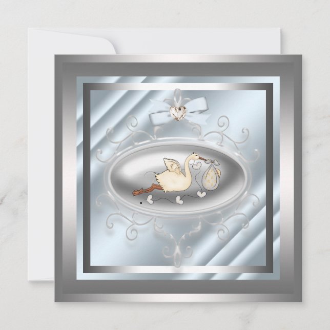 Convite Chás de Garoto de Bebê Azul Silver Storey (Frente)