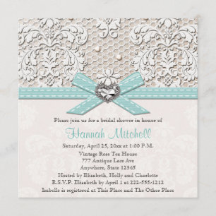 Convite Chás de panela azuis do diamante do laço da pérola