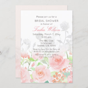 Convite Chás de panela do jardim de rosas da aguarela