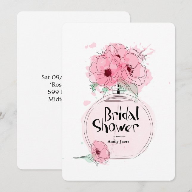 Convite Chás de panela Perfume Bottle com flores (Frente/Verso)
