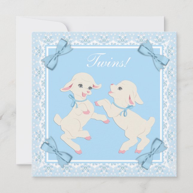 Convite Chás de Twin Baby Boy Blue Lamb (Frente)