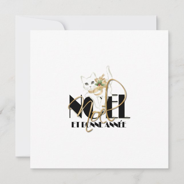 Convite Chat Blanc, Noël et Bonne Année (Frente)