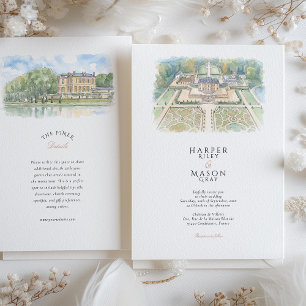 Convite Château de Villette França Aquarela Casamento