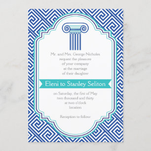 Convite Chave grega e aqua, casamento Grecian da coluna