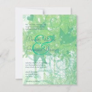 Convite Cheap Aqua Blue & Lime Birds & Swirls Wedding