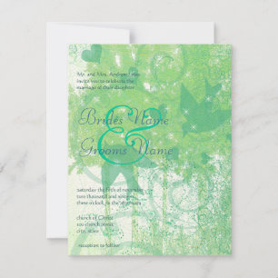 Convite Cheap Aqua Blue & Lime Birds & Swirls Wedding
