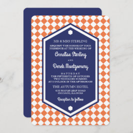 Convite Checkered alaranjado & do azul | do