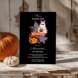 Convite Checkered Ghost Halloween 1st Birthday