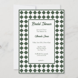 Convite Checkered Simple Modern Dark Green Bridal Shower