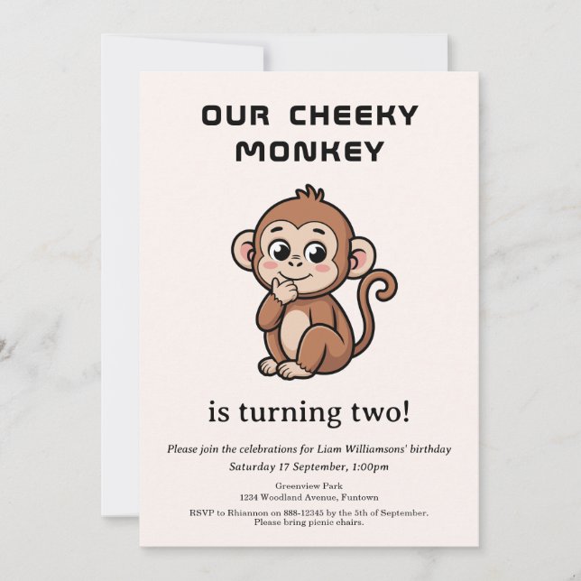 Convite Cheeky Monkey 2nd Birthday invitation (Frente)