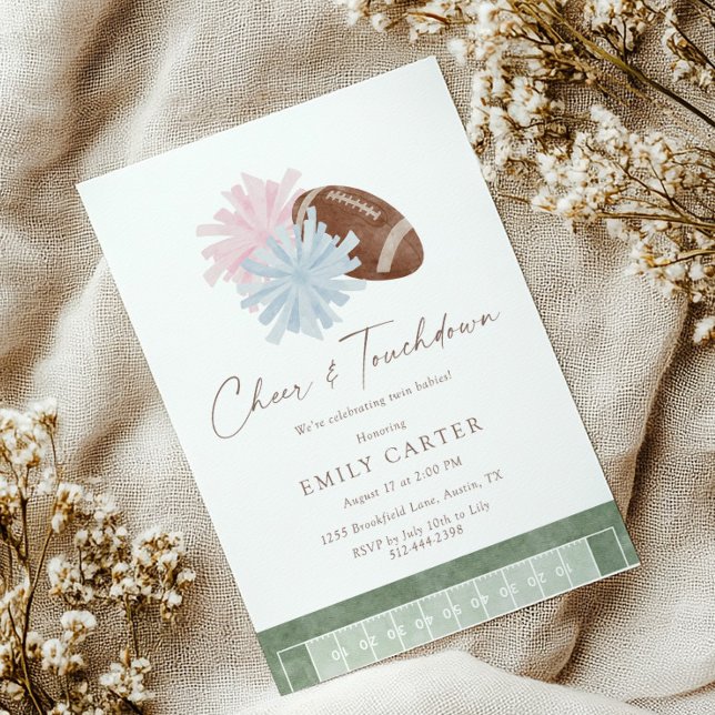 Convite Cheer and Touchdown Twin Baby Shower (Criador carregado)