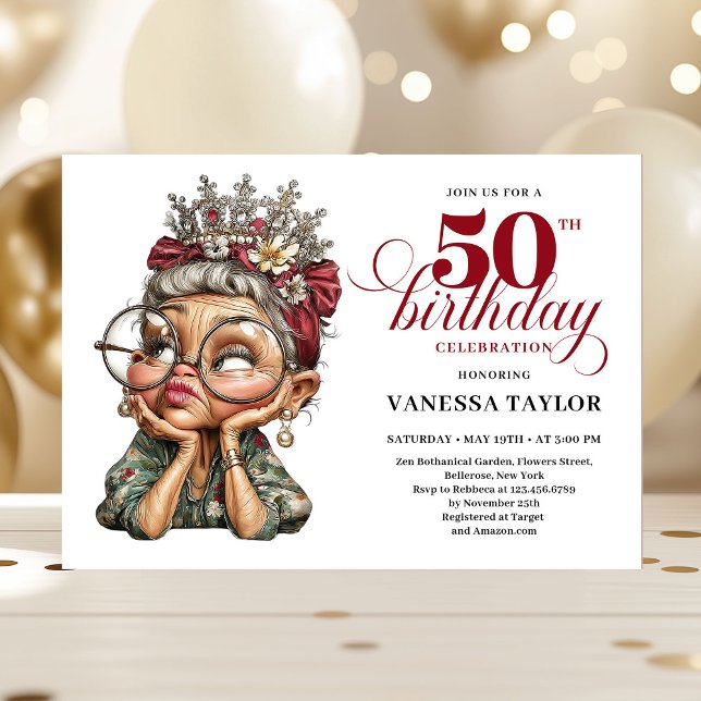 Convite Cheerful 50th bash invite quirky funny birthday   (Cheerful 50th bash invite quirky funny birthday lady)