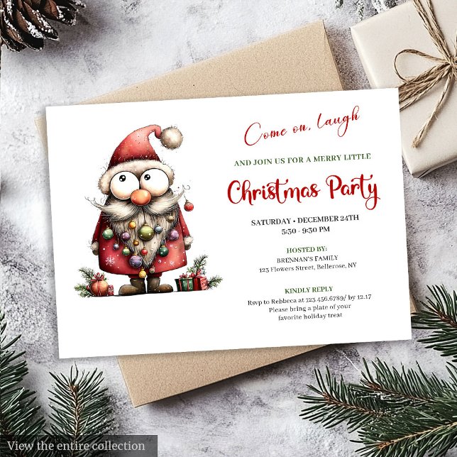 Convite Cheerful Quirky Santa Modern Christmas Party Card (Cheerful Quirky Santa Modern Christmas Party Invite)