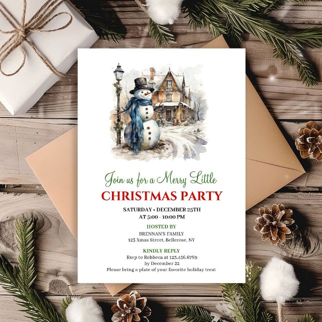Convite Cheerful red green winter scene party invite (Cheerful red green winter scene party invite)