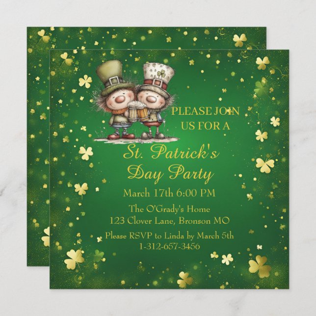 Convite Cheerful St. Patrick’s Day Party Invitation  (Frente/Verso)