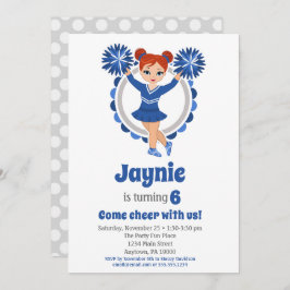 Convite Cheerleader Azul - Meninas Ruivas Animam Aniversár