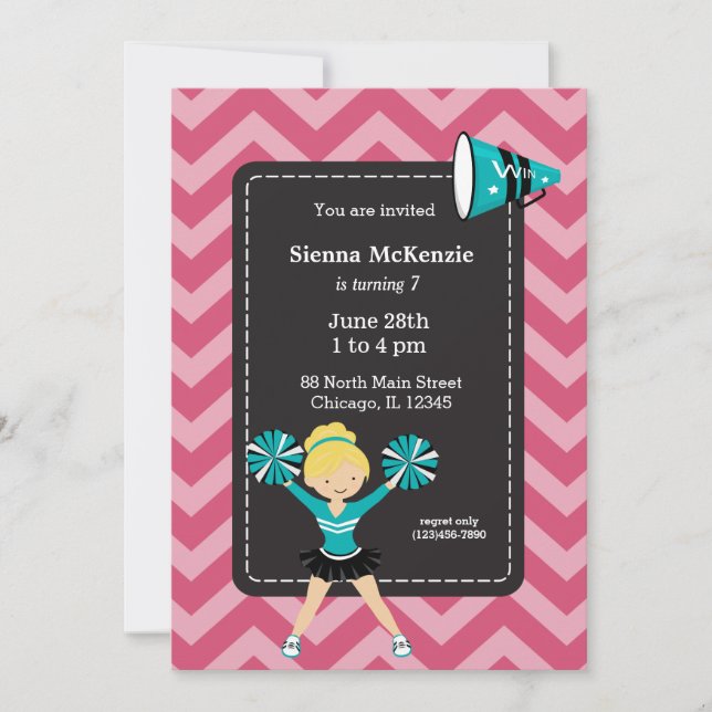 Convite Cheerleader, escolha sua própria cor de fundo (Frente)