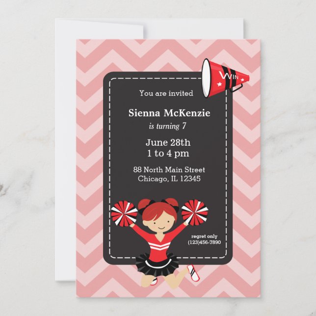 Convite Cheerleader, escolha sua própria cor de fundo (Frente)